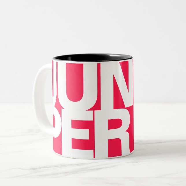 Moderner, mutiger Schriftart Typografie Einzigarti Zweifarbige Tasse (Vorderseite Links)