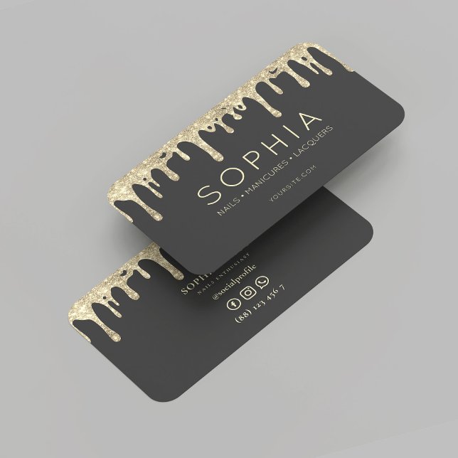 Moderner Nagelart Schönheitssalon Black Gold Tropf Visitenkarte (Gold Drip Nails Art Beauty Salon Manicure Business Card
)