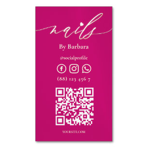 Moderner Nagelbeauty Salon Hot Pink QR Magnetische Visitenkarte
