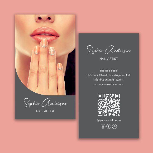 Moderner Nagelkünstler Grau Visitenkarte (Modern Nail Artist Gray Business Card)