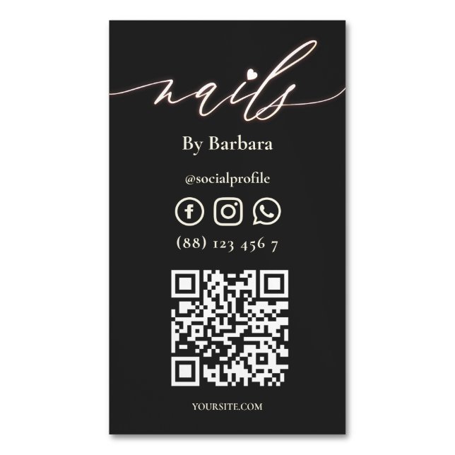 Moderner Nagelkünstler Manicure Schönheitssalon QR Magnetische Visitenkarte (Vorderseite Vertikal)