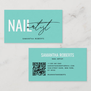 Moderner Nagelkünstler QR-Code teal Visitenkarte
