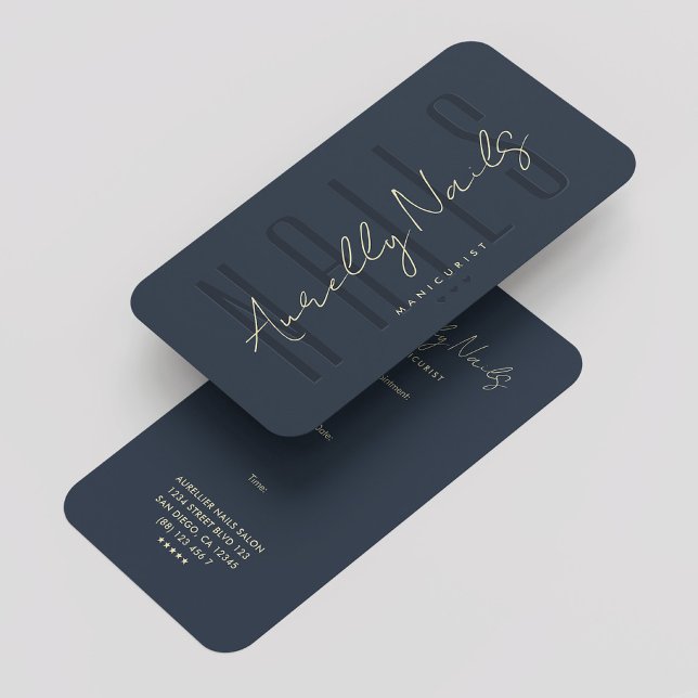 Moderner Nageltech-Maniküre Dunkelblauer Termin Visitenkarte (Modern Nail Tech Manicurist Dark Blue Appointment Business Card
)