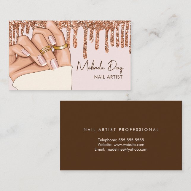 Moderner Nail Artist Designer Salon Imitate Glitze Visitenkarte (Vorne/Hinten)