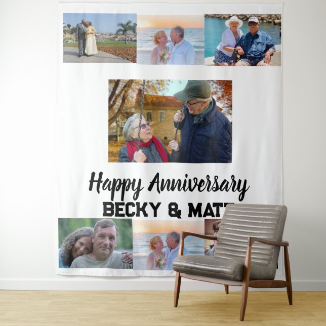 Moderner Name 7 Foto Collage Jubiläum Wandteppich (Beispiel)