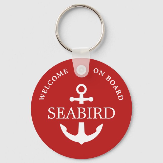 Moderner Name des Ankerbootes Red White Nautic Schlüsselanhänger (Vorderseite)