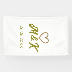 Moderner Name des Brautpaares mit goldenem Herzen Banner