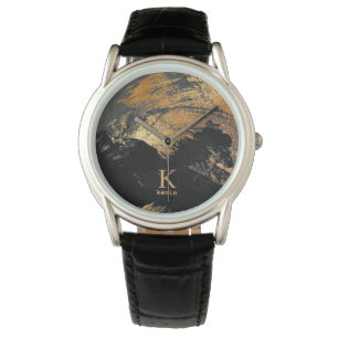 Moderner Name des Monogrammes Schwarzes Gold perso Armbanduhr