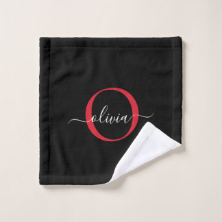 Moderner Name des roten Monogram-Skripts für das S Badhandtuch Set