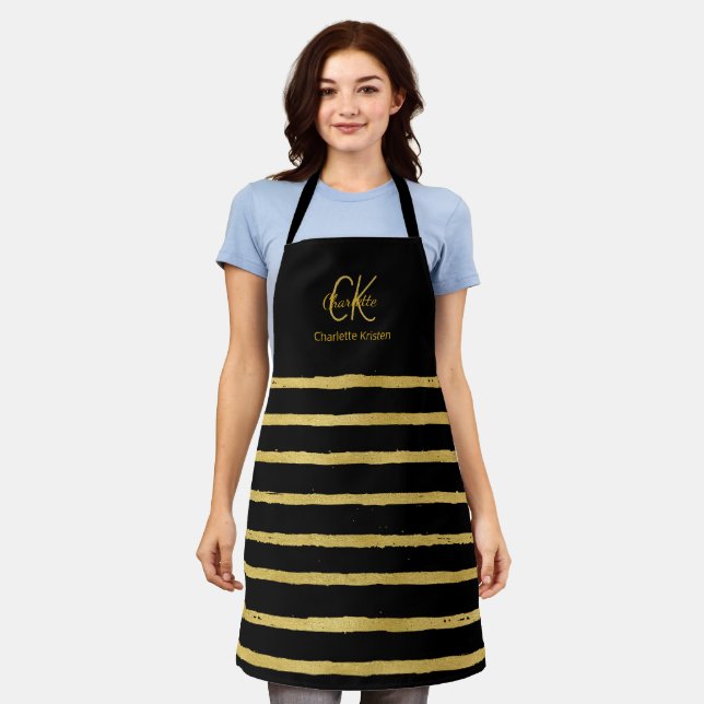 Moderner Name für Schwarz/Gold Monogram Schürze (Getragen)