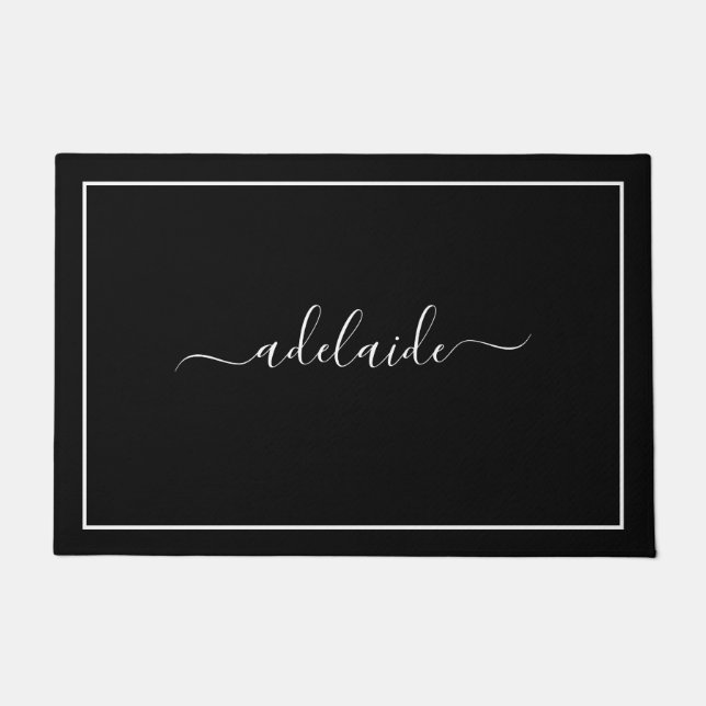 Moderner Name für Schwarz-Weiß-Monogramm-Skripte Fußmatte (Vorderseite)