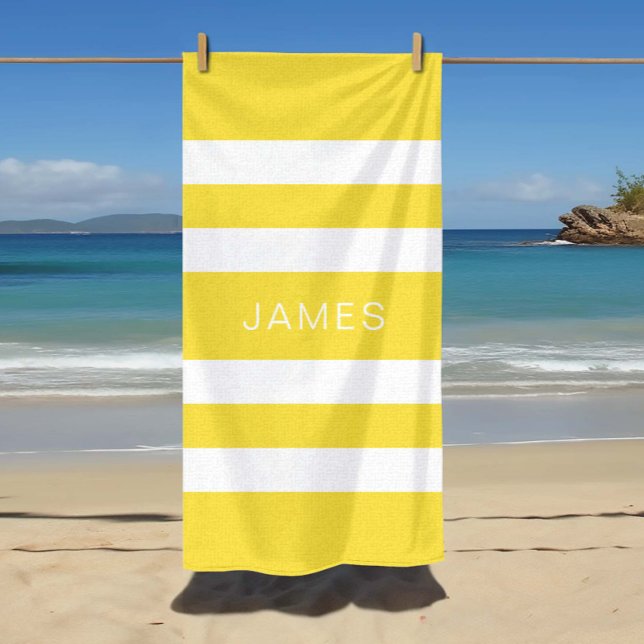 Moderner Name Gelb gestreifter Pool Strandtuch (Modern Name Yellow Striped Pool Beach Towel)