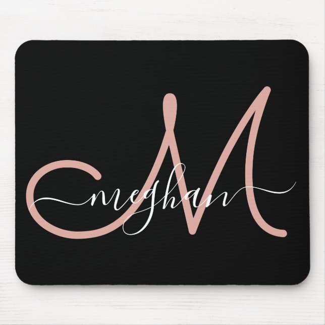 Moderner Name in Schwarz Rosa Handgeschriebener Na Mousepad (Vorne)