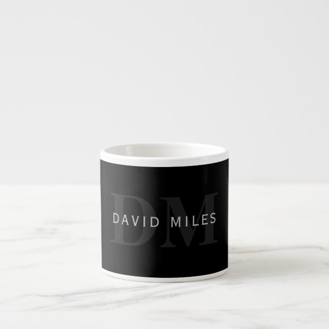 Moderner Name & Monogramm | Grau & Schwarz Espressotasse (Vorderseite)