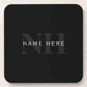 Moderner Name & Monogramm   Grau & Schwarz Getränkeuntersetzer