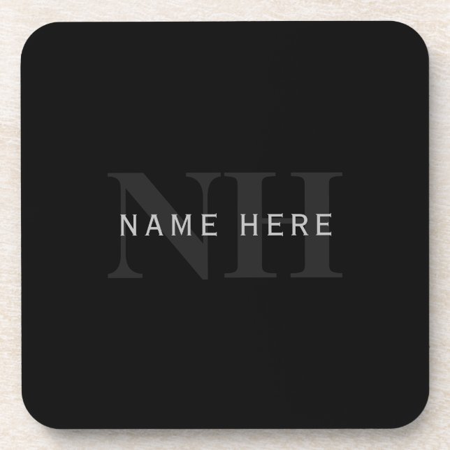 Moderner Name & Monogramm | Grau & Schwarz Getränkeuntersetzer (Vorderseite)