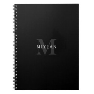 Moderner Name & Monogramm Grau & Schwarz Notizblock