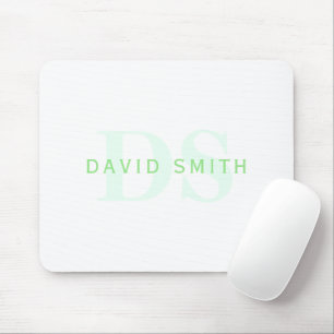 Moderner Name & Monogramm Grün & Weiß Mousepad