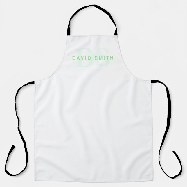 Moderner Name & Monogramm | Grün & Weiß Schürze (Vorderseite)