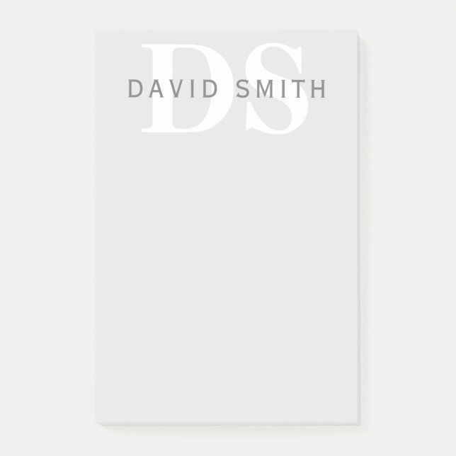Moderner Name & Monogramm | Hell- & Dunkelgrau Wei Post-it Klebezettel (Vorderseite)