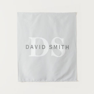 Moderner Name & Monogramm Hell- & Dunkelgrau Wei Wandteppich