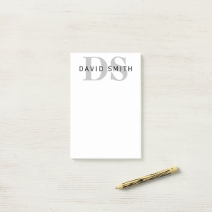 Moderner Name & Monogramm Weiß Schwarz & Grau Post-it Klebezettel