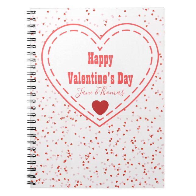 Moderner Name Rotes Rosa Herzchen Glücklicher Vale Notizblock (Vorderseite)