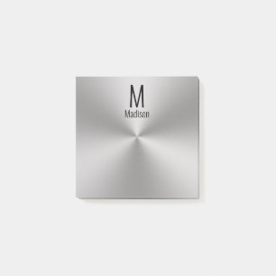 Moderner Name und Monogramm auf gebürstetem Metal Post-it Klebezettel