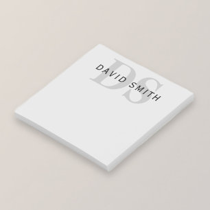 Moderner Name und Monogramm Bearbeitbar grau und Post-it Klebezettel