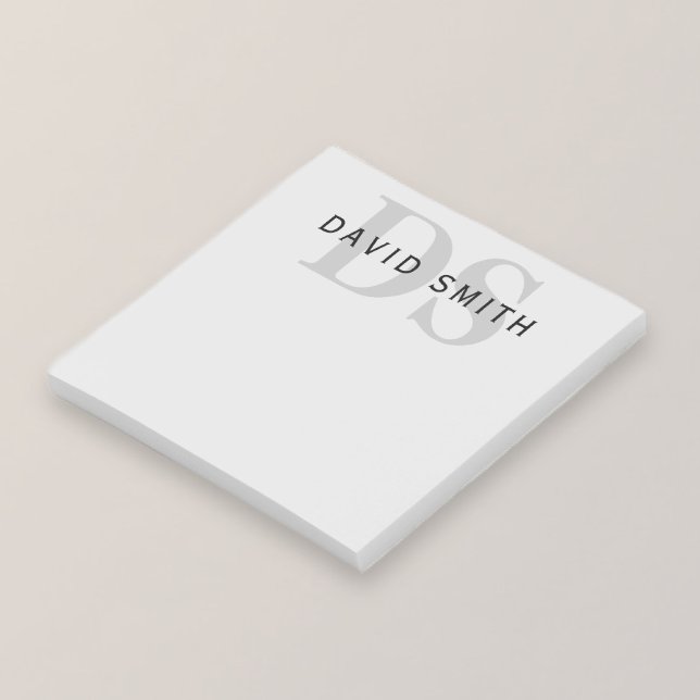 Moderner Name und Monogramm | Bearbeitbar grau und Post-it Klebezettel (Von Creator hochgeladen)