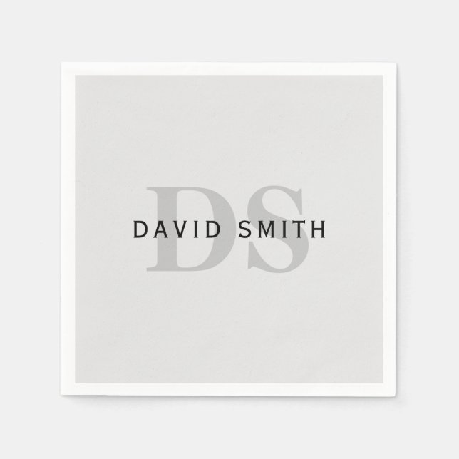 Moderner Name und Monogramm | Bearbeitbar grau und Serviette (Vorderseite)