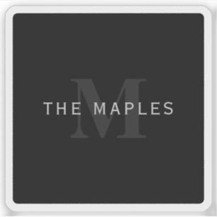 Moderner Name und Monogramm   Grau und Schwarz Aufkleber