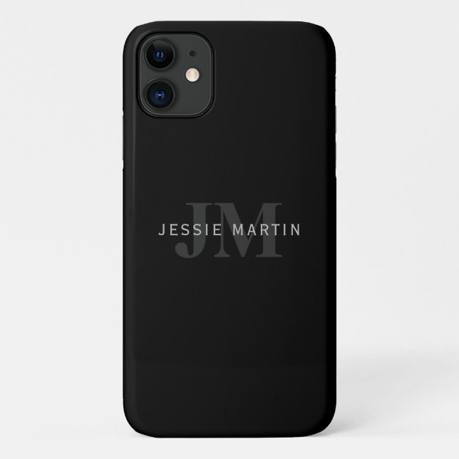 Moderner Name und Monogramm | Grau und Schwarz Case-Mate iPhone Hülle (Rückseite)