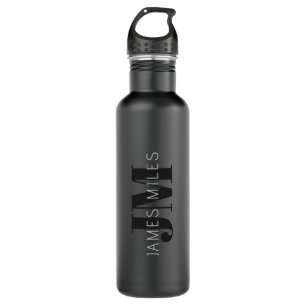 Moderner Name und Monogramm   Grau und Schwarz Edelstahlflasche