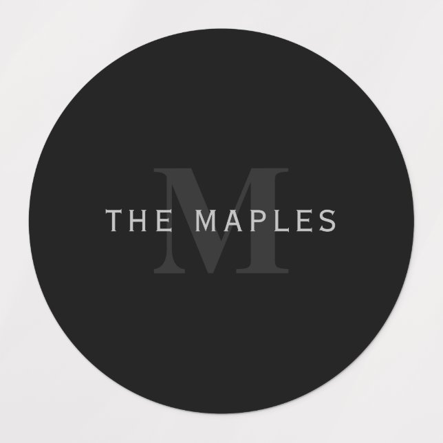 Moderner Name und Monogramm | Grau und Schwarz Etiketten (Design 1)