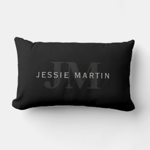 Moderner Name und Monogramm Grau und Schwarz Lendenkissen