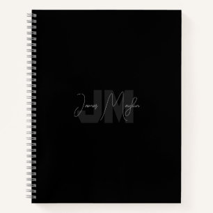 Moderner Name und Monogramm   Grau und Schwarz Notizbuch