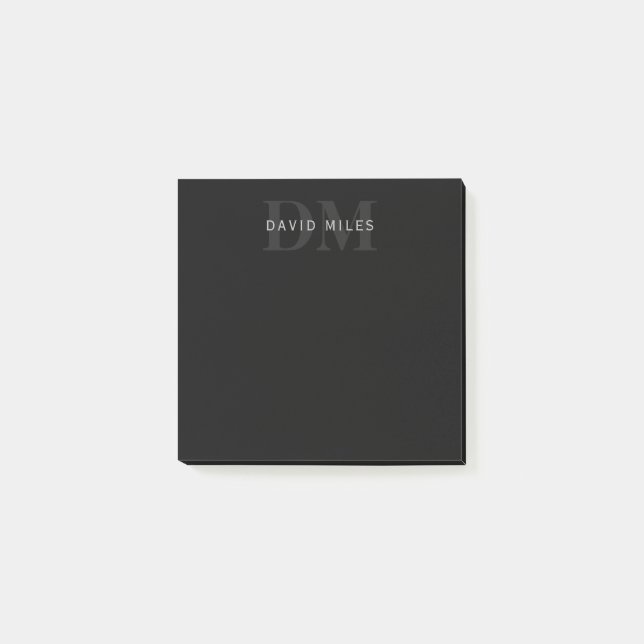 Moderner Name und Monogramm | Grau und Schwarz Post-it Klebezettel (Vorderseite)