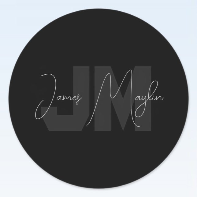 Moderner Name und Monogramm | Grau und Schwarz Runder Aufkleber (Von Creator hochgeladen)