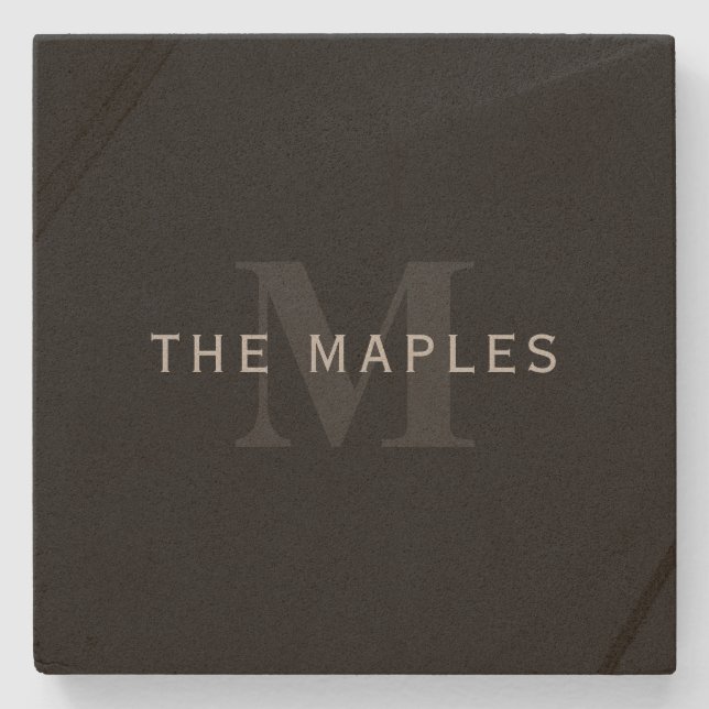 Moderner Name und Monogramm | Grau und Schwarz Steinuntersetzer (Vorderseite)