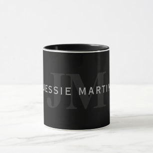 Moderner Name und Monogramm Grau und Schwarz Tasse