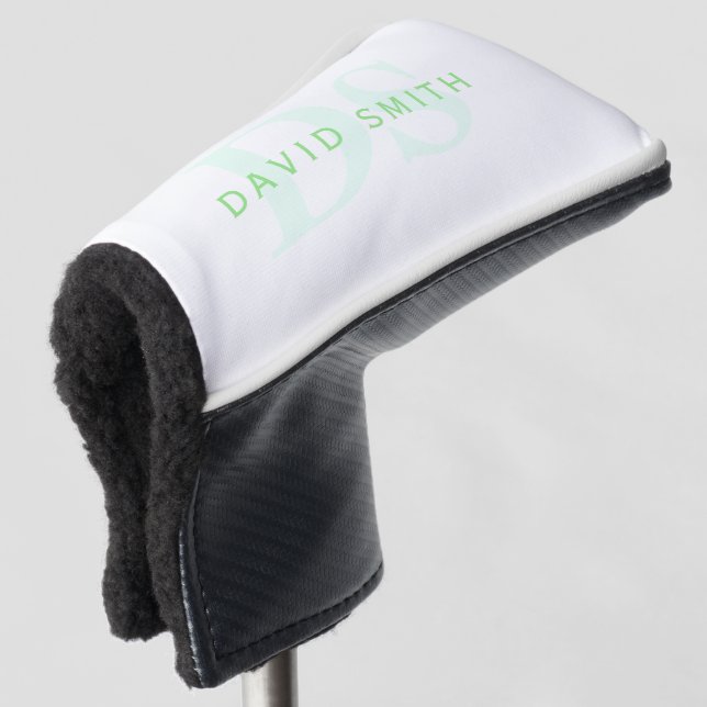 Moderner Name und Monogramm | Grün/Weiß Golf Headcover (3/4 Vorderseite)
