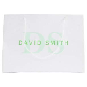 Moderner Name und Monogramm Grün/Weiß Große Geschenktüte