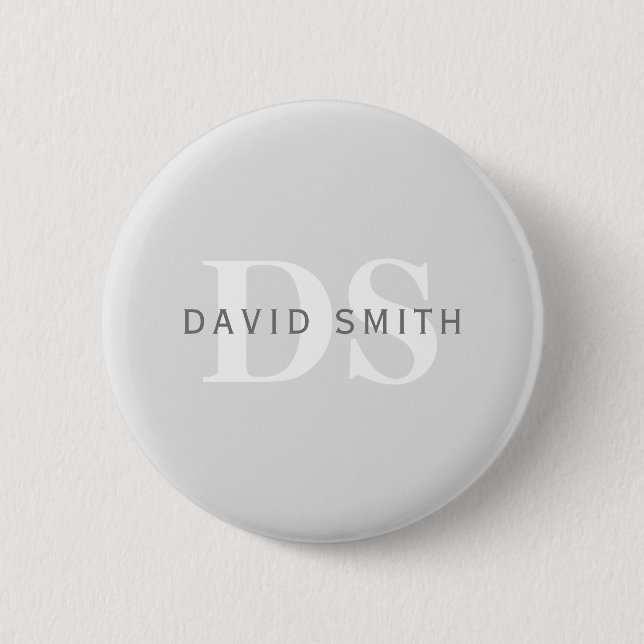 Moderner Name und Monogramm | Light & Dark Grau Wh Button (Vorderseite)