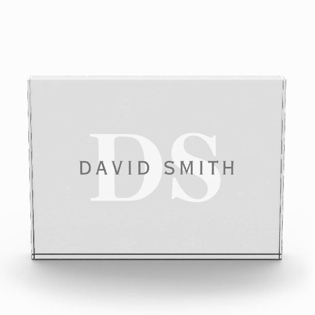 Moderner Name und Monogramm | Light & Dark Grau Wh Fotoblock (Vorderseite)