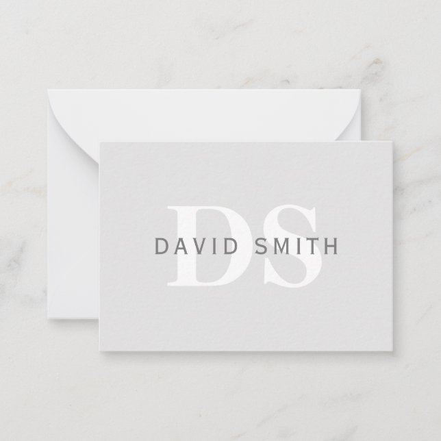 Moderner Name und Monogramm | Light & Dark Grau Wh Mitteilungskarte (Vorderseite)