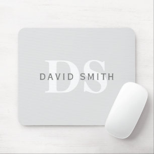 Moderner Name und Monogramm Light & Dark Grau Wh Mousepad