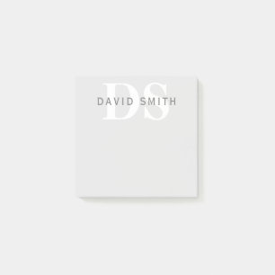 Moderner Name und Monogramm   Light & Dark Grau Wh Post-it Klebezettel