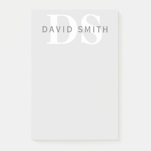 Moderner Name und Monogramm   Light & Dark Grau Wh Post-it Klebezettel