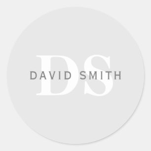 Moderner Name und Monogramm   Light & Dark Grau Wh Runder Aufkleber